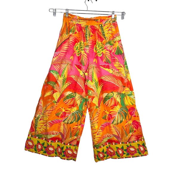 Rachel Roy Super Wide Linen Blend Floral Tropical Pants sz L - Picture 1 of 10